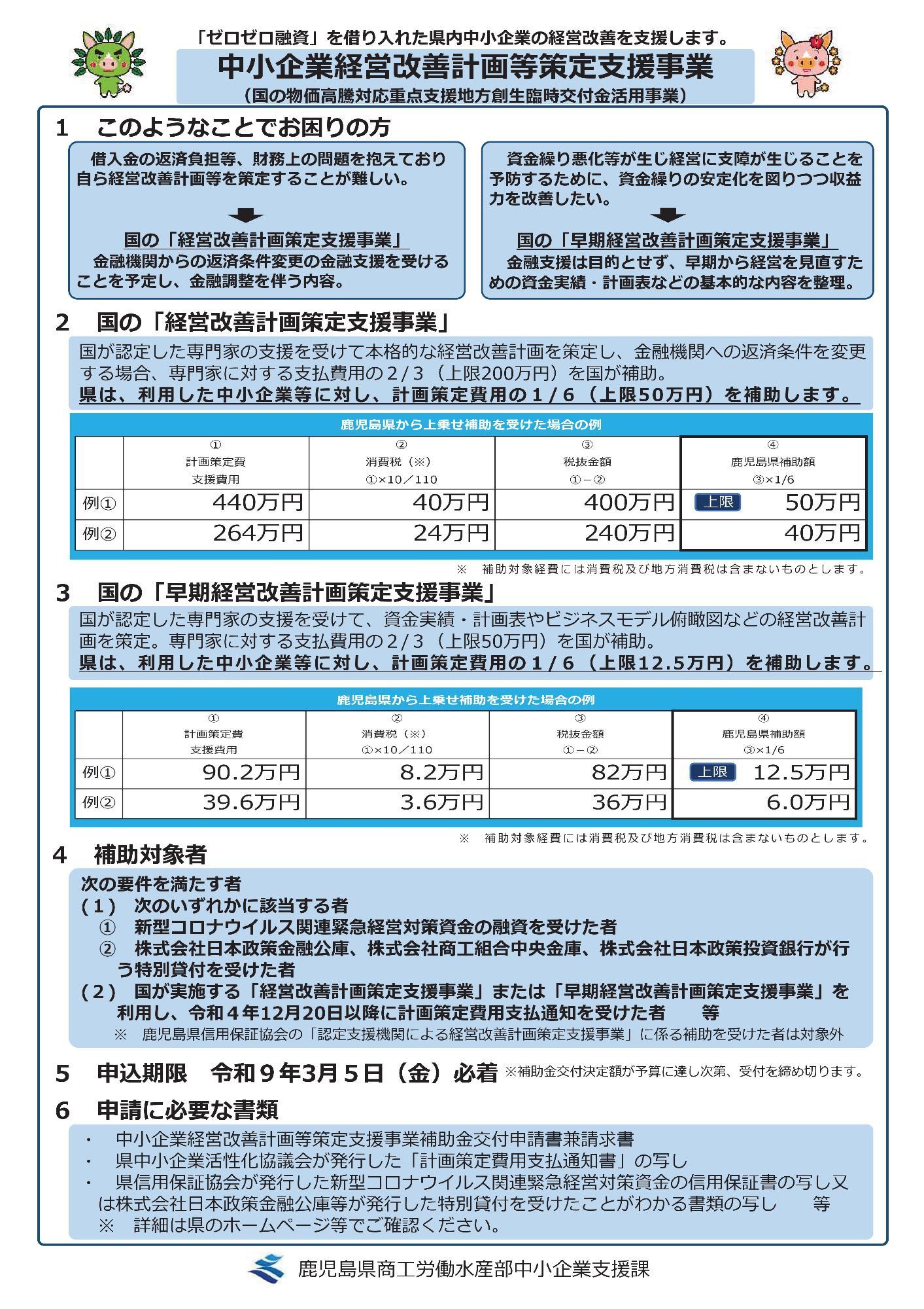 中小企業経営改善計画等策定事業リーフレット