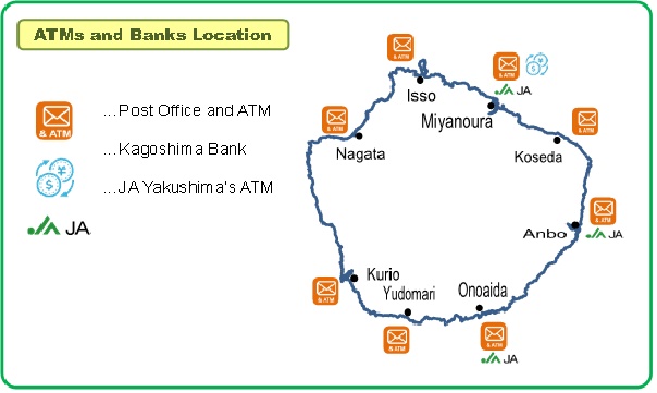 ATMと銀行の場所が記載された地図